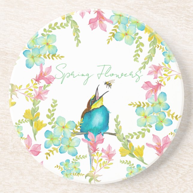 Dessous De Verre En Grès Aquarelle des fleurs de printemps (Devant)