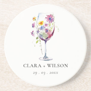 Dessous De Verre En Grès Aquarelle minimale Floral Vin Mariage