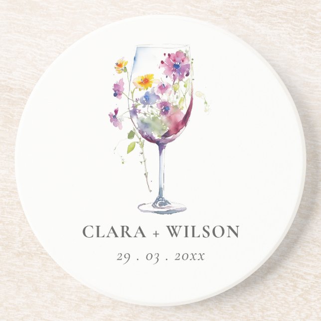 Dessous De Verre En Grès Aquarelle minimale Floral Vin Mariage (Devant)