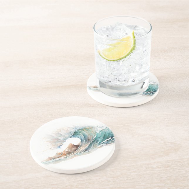 Dessous De Verre En Grès Aquarelle Ocean Wave (Côté)