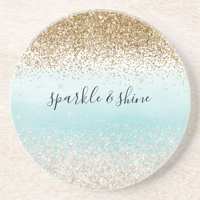Dessous De Verre En Grès Aquarelle Ombre Gold Glitzy Parties scintillant (Devant)