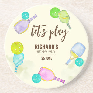 Dessous De Verre En Grès Aquarelle Thème Pickleball Sports Anniversaire