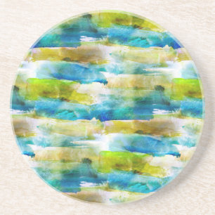 Dessous De Verre En Grès Aquarelle vert abstrait, bleu