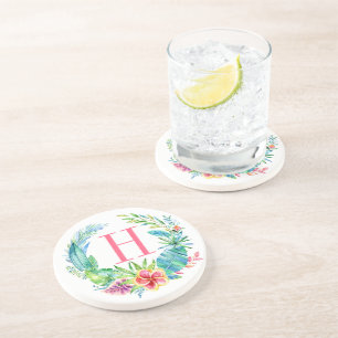 Dessous De Verre En Grès Aquarelles Colorée Tropical Floral Wreath