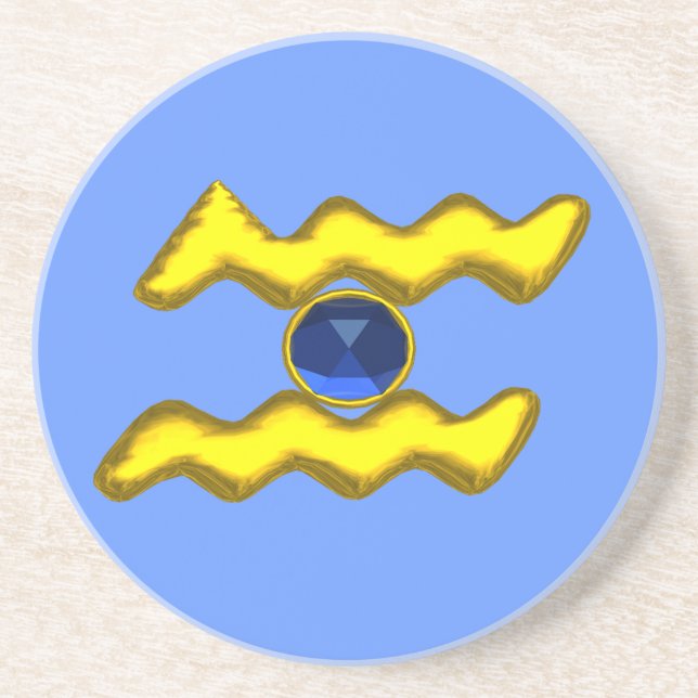 DESSOUS DE VERRE EN GRÈS AQUARIUS /GOLD ZODIAC BIJOU D'ANNIVERSAIRE (Devant)