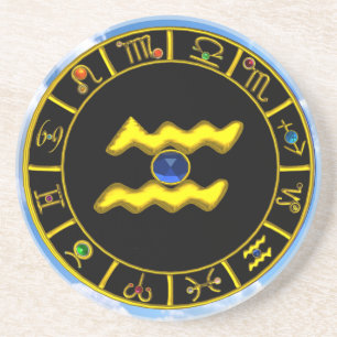 DESSOUS DE VERRE EN GRÈS AQUARIUS /GOLD ZODIAC BIRTHDAY JEWEL
