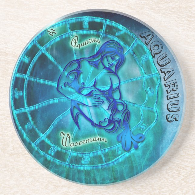 Dessous De Verre En Grès Aquarius l'Horoscope du porteur d'eau (Devant)