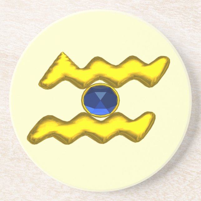 Dessous De Verre En Grès AQUARIUS ZODIAC ANNIVERSAIRE JEWEL Blue Sapphire C (Devant)