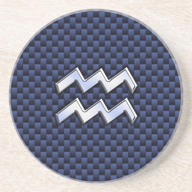 Dessous De Verre En Grès Aquarius Zodiac Sign on Royal Blue Carbon Fiber (Devant)
