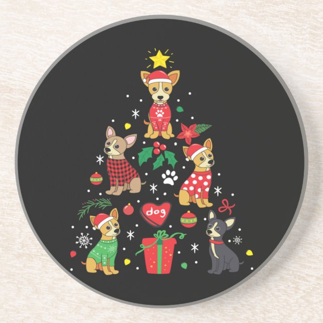 Dessous De Verre En Grès Arbre de Noël du Chihuahua (Devant)