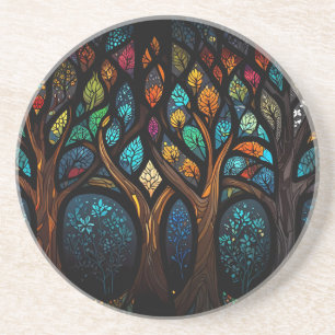 Dessous De Verre En Grès Arbre de vie Mosaïque Coloré feuille Verre