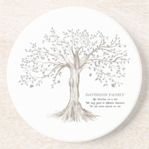 Dessous De Verre En Grès Arbre Familial Personnalisé Avec Citation Blanc