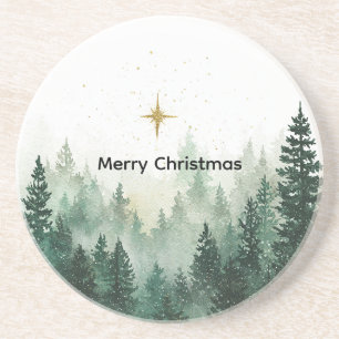 Dessous De Verre En Grès Arbres de Noël verts Gold Star