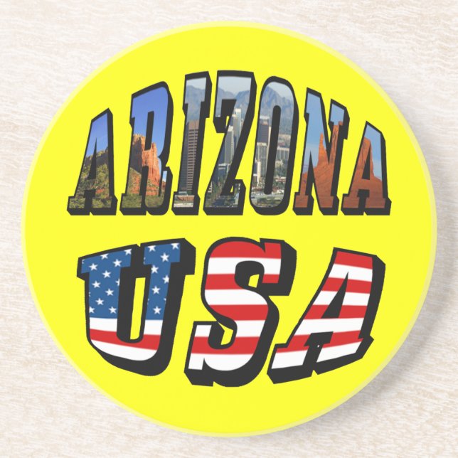 Dessous De Verre En Grès Arizona Picture et USA Flag Text (Devant)