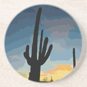Dessous De Verre En Grès Arizona Saguaro Cactus Sunset sud-ouest