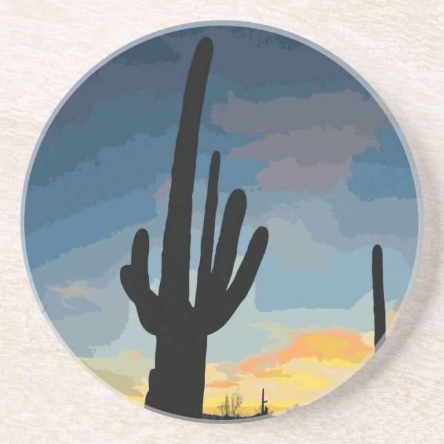 Dessous De Verre En Grès Arizona Saguaro Cactus Sunset sud-ouest (Devant)