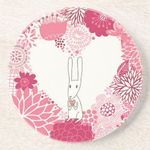 Dessous De Verre En Grès Arrière - plan floral romantique avec le lapin