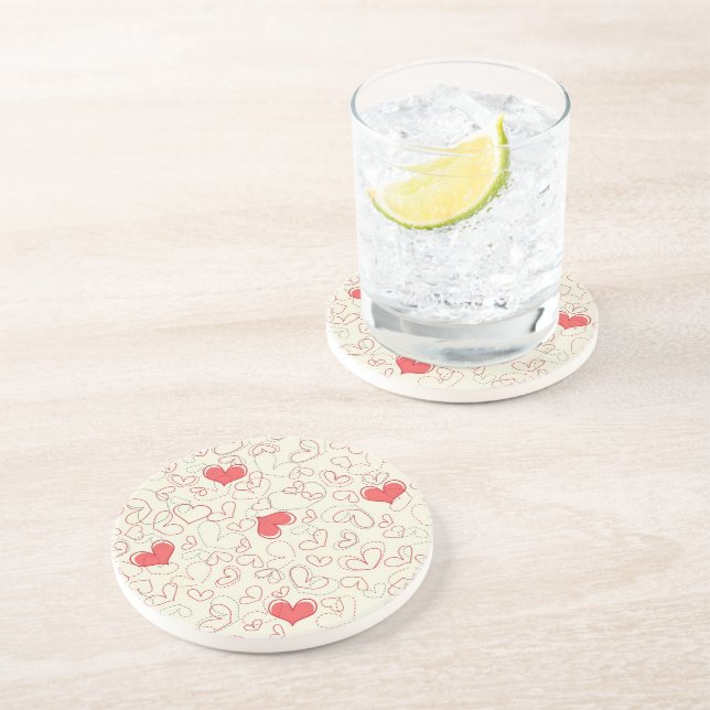 Dessous De Verre En Grès Arrière - plan mignon de coeurs (Côté)
