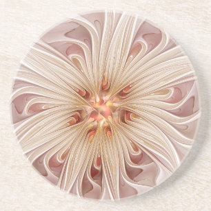 Dessous De Verre En Grès Art abstrait moderne pêche pastel fleur fractale