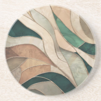 Dessous De Verre En Grès Art Abstrait mosaïque - Taupe et Emeraude
