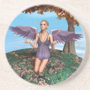 Dessous De Verre En Grès Art de fantaisie d'ange priant violet Automne