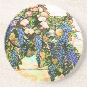 Dessous De Verre En Grès Art de vigne de glycines de fenêtre en verre