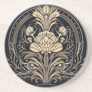 Dessous De Verre En Grès Art déco floral élégant noir et or