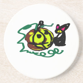 Dessous De Verre En Grès Art d'Halloween de chat noir