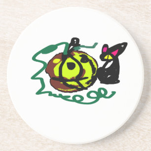 Dessous De Verre En Grès Art d'Halloween de chat noir