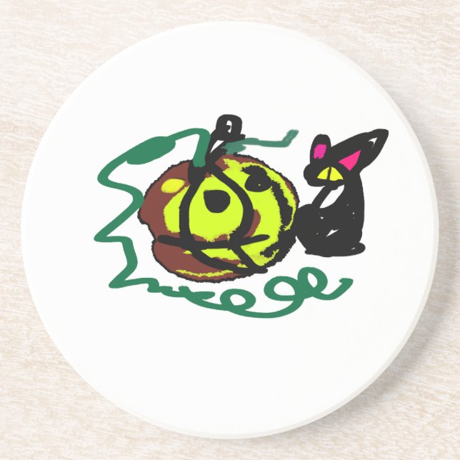 Dessous De Verre En Grès Art d'Halloween de chat noir (Devant)