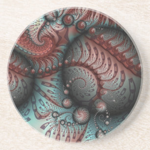 Dessous De Verre En Grès Art Fantastique Abstrait Boules Fractales Marron B