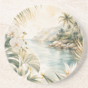 Dessous De Verre En Grès Art mural aquarelle tropical luxueux côtier