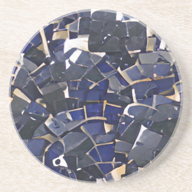 Dessous De Verre En Grès Art numérique en mosaïque bleu marine (Devant)