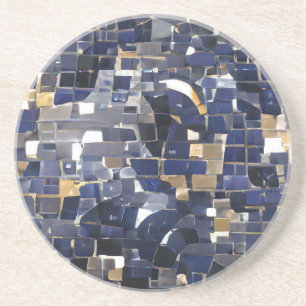 Dessous De Verre En Grès Art numérique en mosaïque bleu marine