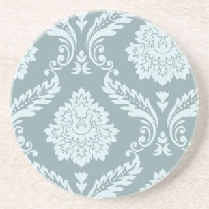 Dessous De Verre En Grès Art Rococo Damassé I Bleu Canard Œuf+Turquoise