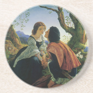 Dessous De Verre En Grès Art Vintage, Amants au Crépuscule, Sir Joseph Noel