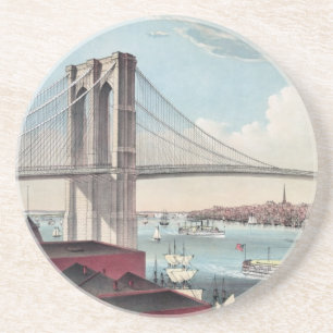 Dessous De Verre En Grès Art vintage de pont de Brooklyn