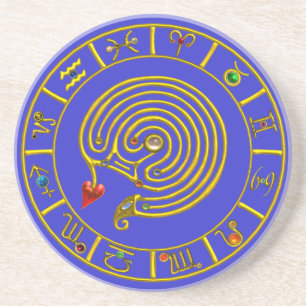 Dessous De Verre En Grès ASTRAL LABYRINTH GOLD ZODIAC CHART Astrologie