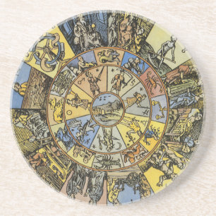 Dessous De Verre En Grès Astrologie vintage, Roue Zodiaque Renaissance, 155