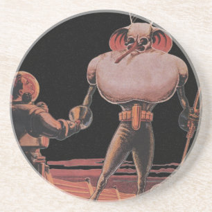 Dessous De Verre En Grès Astronaute de la science-fiction vintage serrant l