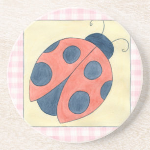 Dessous De Verre En Grès Atterrissage de trio de coccinelle sur des fleurs