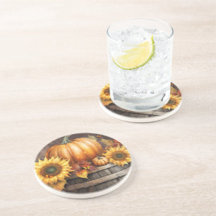 Dessous De Verre En Grès Automne Couleurs Autum Feuille Citrouilles de feui