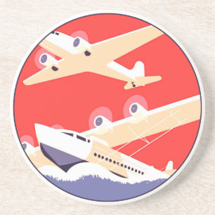 Dessous De Verre En Grès Avion en vol vintage WPA coloré