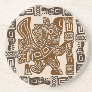 Dessous De Verre En Grès Aztec Eagle Guerrier Tribal Art antique