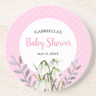 Dessous De Verre En Grès Baby Shower Gouttes de Neige Blanches Petits Point