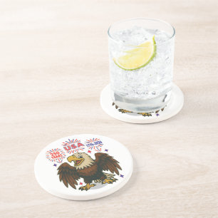 Dessous De Verre En Grès Bald Eagle avec Fireworks - USA 250 ans 1776-2026