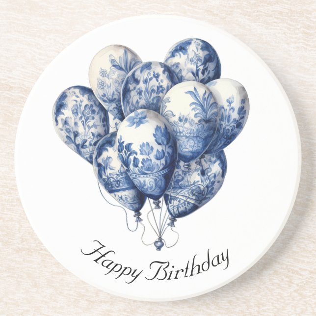 Dessous De Verre En Grès Ballons bleus Delft, personnalisable (Devant)