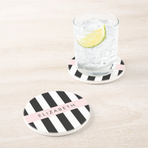 Dessous De Verre En Grès Bandes noires et blanches, Gravées, Lignes, Votre 