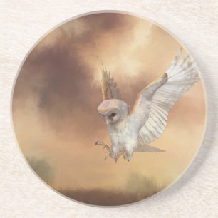 Dessous De Verre En Grès Barn Owl en vol peinture numérique