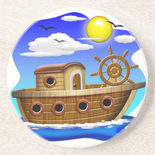 Dessous De Verre En Grès Bateau de pêche dessin animé